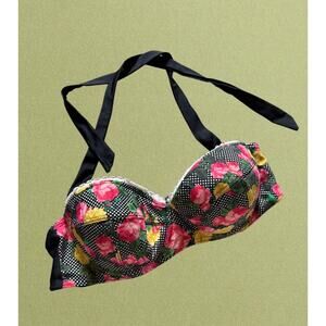 Hot Topic Floral Bustier Bikini Top Y2K Retro Pin Up Swim Top L